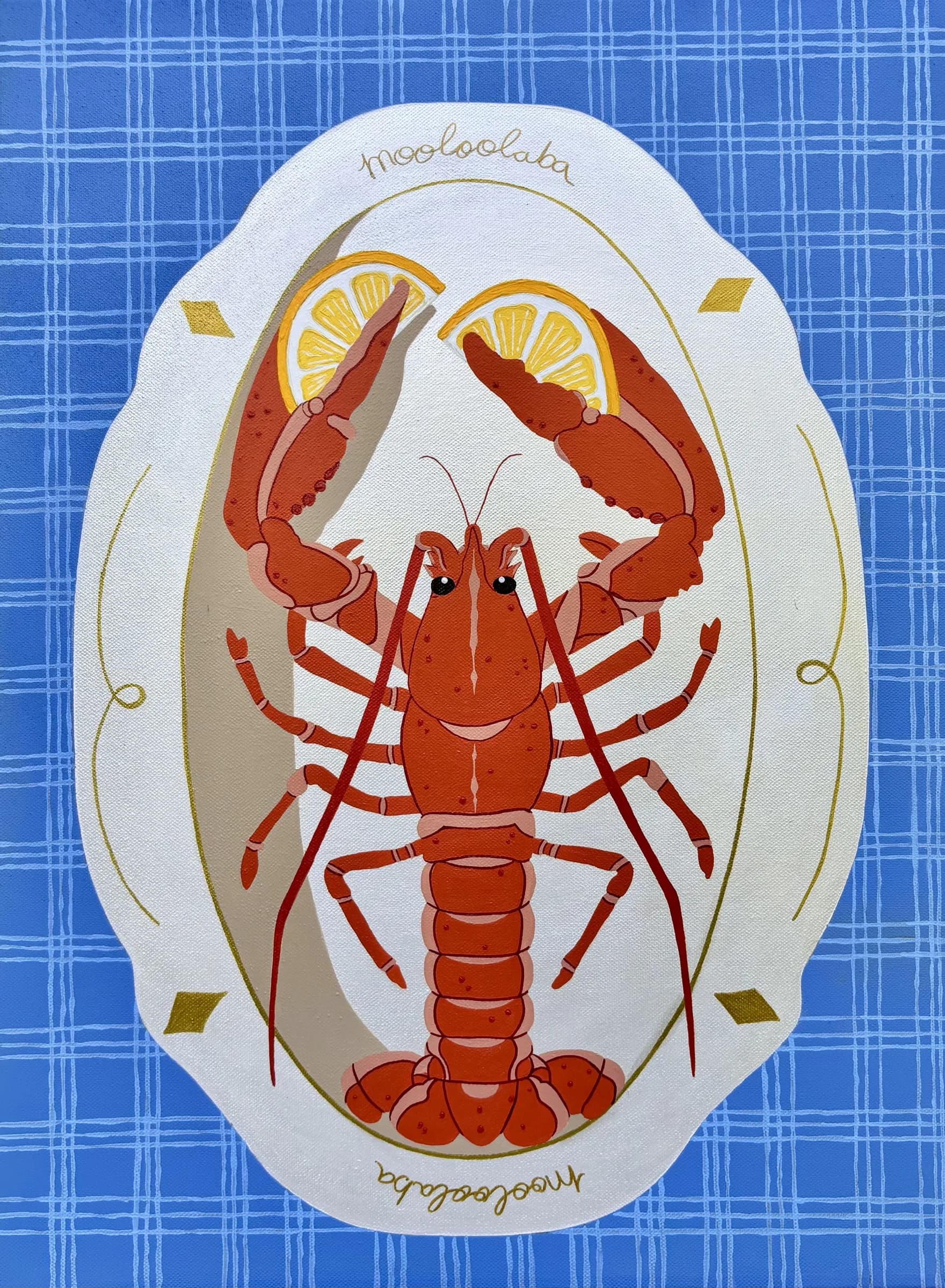 Moololaba Lobster, lemons, blue gingham